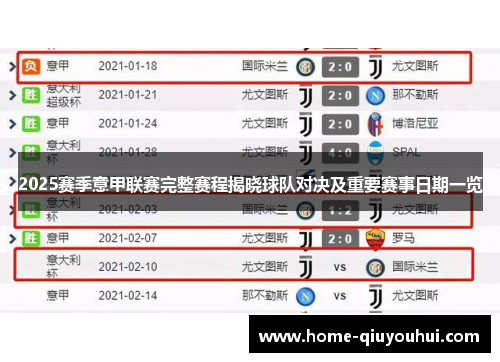 2025赛季意甲联赛完整赛程揭晓球队对决及重要赛事日期一览